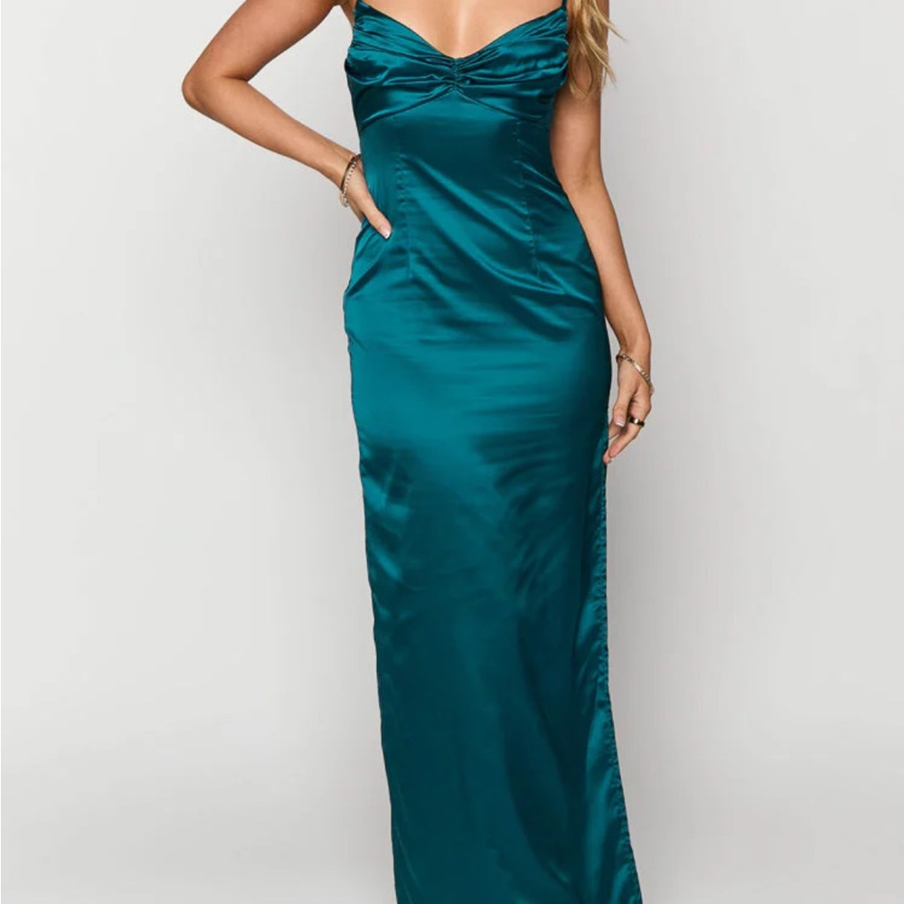Teal Satin Maxi Dress